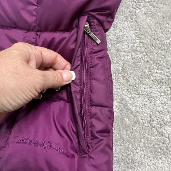 Eddie Bauer Womens Goose Down Puffer Vest Zip Snap Button Pockets Size XS Purple - Picture 7 of 12